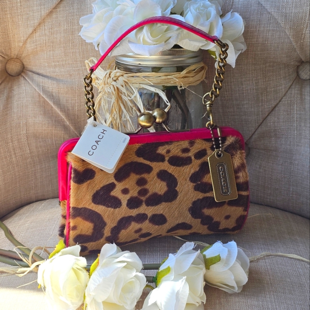 Vintage Coach Madison Ocelot Leopard Print Kisslock Shoulder Bag Purse # 9756